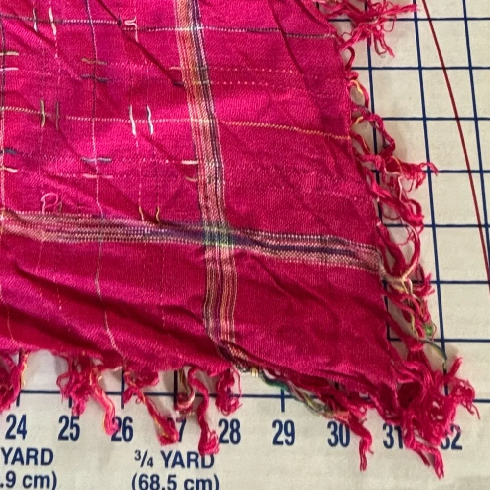 Vintage 70s Ben Goodman 100% Rayon Square Scarf Made in India Pink Fringe 32”